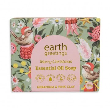 Essential Oil Soap | Festive Wrens | Geranium + Pink Clay